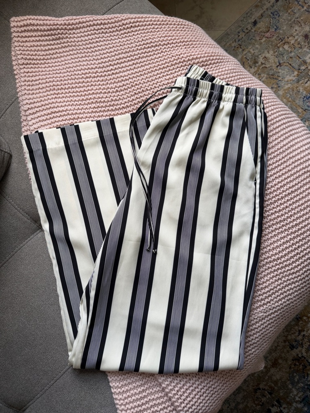 H&M Black & White Vertical Stripe Drawstring Trousers